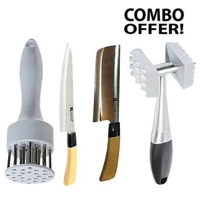 Kitchen Knife, Meat Tenderizer, Meat Hammer and Meat Cutting Knife Super Combo - Multi-Color image