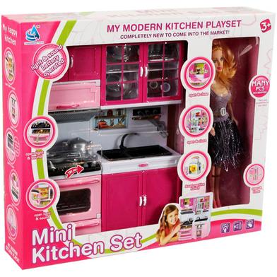 Kitchen Playset Toy Modern Kitchen Set Mini Kitchen Set Toy for Girls with Sound and Light image
