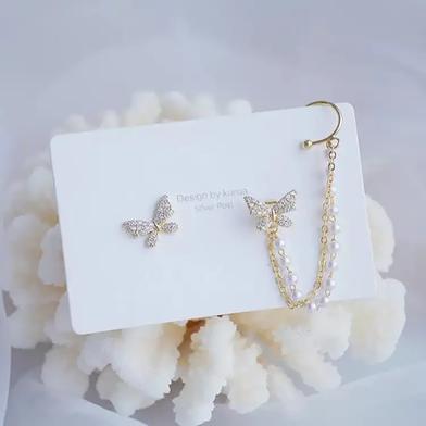 Korean Elegant Cute Rhinestone Butterfly Earrings For Women image