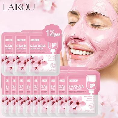 LAIKOU Japan Sakura Mud Face Mask Anti Wrinkle Night Facial Packs Skin Clean Dark Circle Moisturize Anti-Aging Skin Care-12pcs image