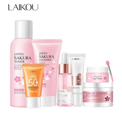LAIKOU Japan Sakura Toner/ Sunscreen SPF50 / Cleanser/Serum/Eye Cream/ Essence Cream /Lip Mask Combo set -7 pcs image
