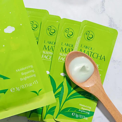 LAIKOU Matcha Sleeping Face Mask Moisturizing Acne Treatment Shrink Pores Oil-Control Night Facial Mask Skin Care Cream image