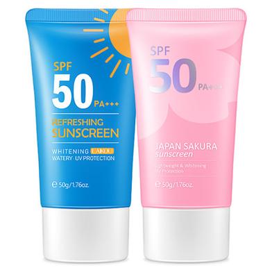 LAIKOU SPF50 PA Face Sunscreen Sakura Refreshing UVA UVB Waterproof Sunblock 50g UV Protector- 2pcs image