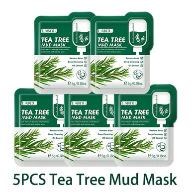 LAIKOU Tea Tree Mud Mask Moisturizing Oil Control Anti Wrinkle Deep Cleansing Shrink Pore Plant Essence Face Mask Skin Care - 5pcs image