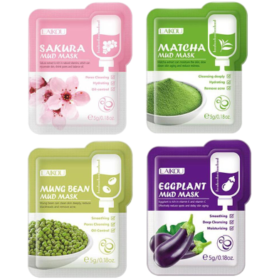 Laikou Eggplant /Mung Bean/Sakura / Matcha Mud Mask- 5GM (Combo 4pcs) image