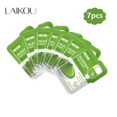 Laikou Matcha Mud Face Mask Anti Wrinkles Night Facial Packs Moisturize Anti-Aging Acne Spot Removal Pores Deep Cleaning Skin Care Mask– 7 pcs image