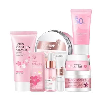 Laikou Sakura Face Serum Noirishing Essence Cream Sunscreen SPF 50 Rejuvenation- 8pcs Combo image