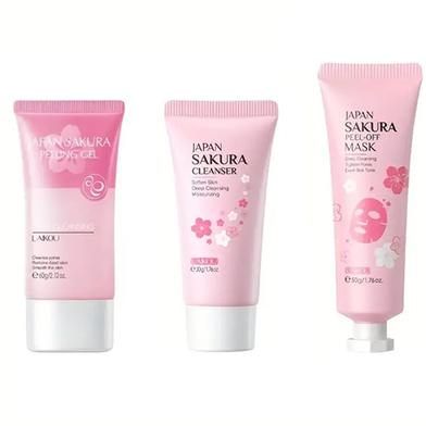 Laikou Sakura Facial Scrub 60g, Exfoliating Dead Skin, Peel-off Mask 50g, Facial Wash 50g, Deep Cleansing Pores 3pcs image