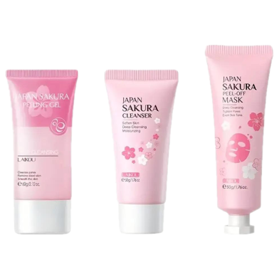 Laikou Sakura Facial Scrub 60g, Exfoliating Dead Skin, Peel-off Mask 50g, Facial Wash 50g, Deep Cleansing Pores 3pcs image