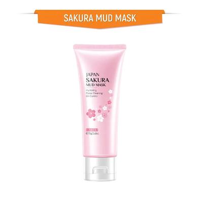 Laikou Sakura Mud Mask Deep Clean Whitening Remove Blackhead Exfoliating Shrink Pores Oil Control Repair Refine Pores Face Care 75gm image