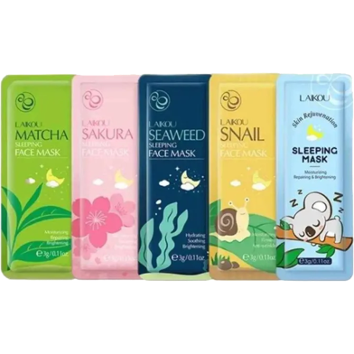 Laikou Sakura Snail Seaweed Matcha Skin Rejuvenation No Washing Sleeping Mask Cream Hydrating Face Mask Anti Wrinkle Nourishing Skin Care Portable 5 Pcs image