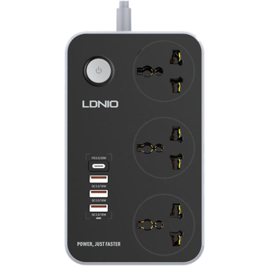 Ldnio SC3412 38W PD20W Power Strip 3 Socket Outlets anStrip 3 Socket Outlets and 3 QC 3.0 USBd 3 QC 3.0 USB image