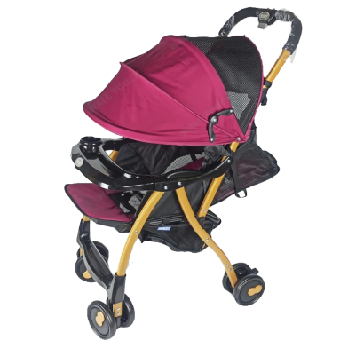 Lightweight Portable Baby Stroller Baby Trolley Folding Pram For Kids From Newborn To 3 Years With Back Rest, Food Tray And Wheel Lock (Stroller_a1_meroon) Meroon image