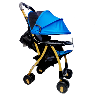 Lightweight Portable Baby Stroller Baby Trolley Folding Pram For Kids From Newborn To 3 Years With Back Rest, Food Tray And Wheel Lock (Stroller_a1_blue) Blue image