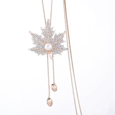 Lovely Maple Leaf Long Beaded Chain Tassel Pendant Necklace For Women image