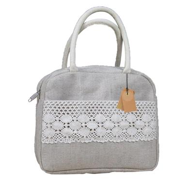 Lunch Carry Bag Jute Cotton Fabric Natural 10x9x5.5 Inch image