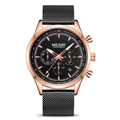 MEGIR Rose Gold Case And Black Mesh Band Watch for Men image