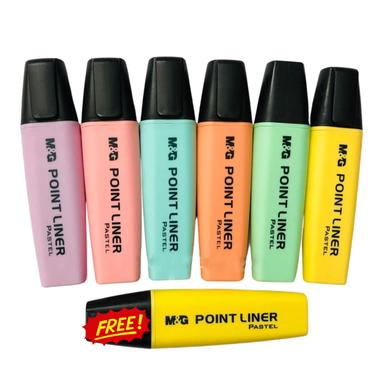 M And G Quick Drying Pastel Color Highlighter 6 Pcs with Free One Pcs image