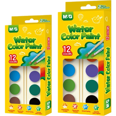 M And G Water Color Paint 12 colors With 2 Brushes 8 g -APLN6587 image