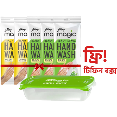 Godrej Magic Ready To Mix Handwash Pack of 5 (9gm x 5) Bye 1 Get 1 Pcs Tiffin Box Free image