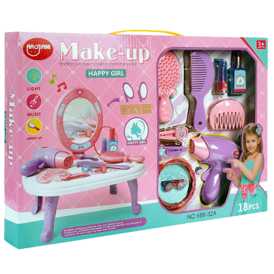 Makeup Table Set Children Hair Dressing Table Pretend Play Toys Lighting with Misc image