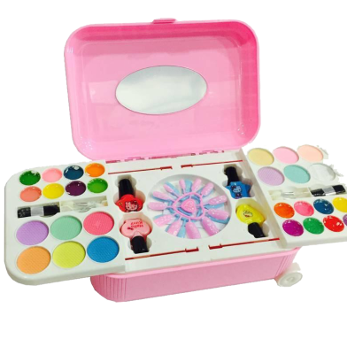 Makeup and Nail Art Toy Set for Girls Hello Kitty and Frozen Toy Trolley System Real Makeup Safe and Non toxic image