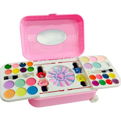 Makeup and Nail Art Toy Set for Girls Hello Kitty and Frozen Toy Trolley System Real Makeup Safe and Non toxic-pink image