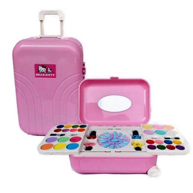 Makeup and Nail Art Toy Set for Girls Hello Kitty and Frozen Toy Trolley  System Real Makeup Safe and Non toxic-pink: 
