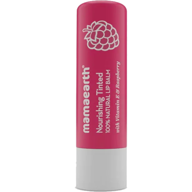 Mamaearth Nourishing Tinted 100 Percent Natural Lip Balm 4gm With Vitamin E And Raspberry | Gives 12-Hour Moisturization|For Dry image
