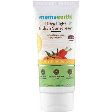 Mamaearth Ultra Light Sunscreen With Carrot Seed Turmeric And SPF 50 Pa Plus Plus Plus - 80ml Indian image