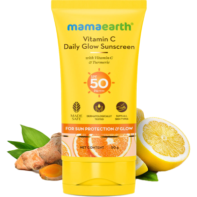 Mamaearth Vitamin C Daily Glow Sunscreen | Broad Spectrum SPF 50 and PA Plus Plus Plus -50gm image