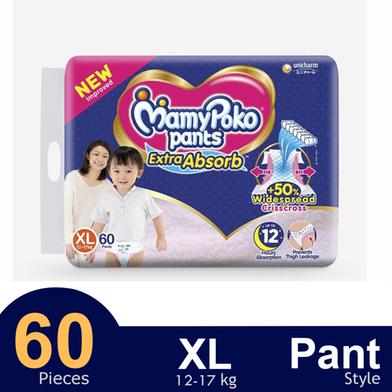 MamyPoko Pants Premium Extra Absorb Pant System Baby Diaper (XL Size) (12-17Kg) (60Pcs) image
