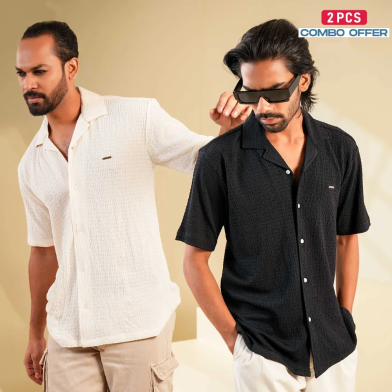 Manfare Premium Cuban Collar Half Shirt for Men 2 Pcs Combo image