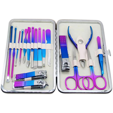 Manicure Pedicure Kit 15 Pcs Nail Clipper Set Eyebrow Scissors Dead Skin Pusher image