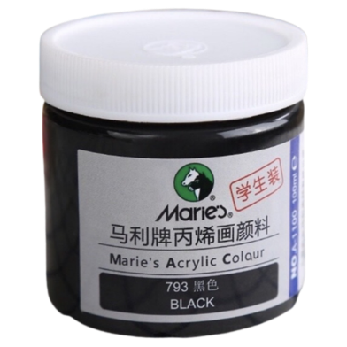Maries Acrylic Color Paint 100ml Jar For Professional Artists Black image