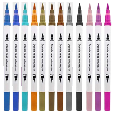 Marker Liner Drawing Watercolor Marker Pens Twin Head Brush Pen Painting 12 Color image