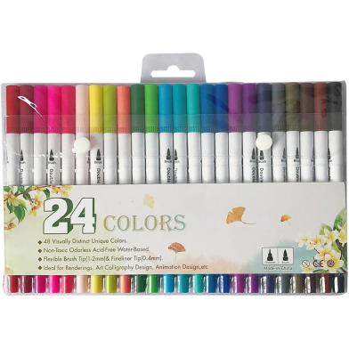 Marker Liner Drawing Watercolor Marker Pens Twin Head Brush Pen Painting 24 Colour image