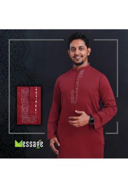 Maroon Soft Cotton Fabric with Geometric Shape Hand Craft Panjabi - S (chest-40,length 41) image