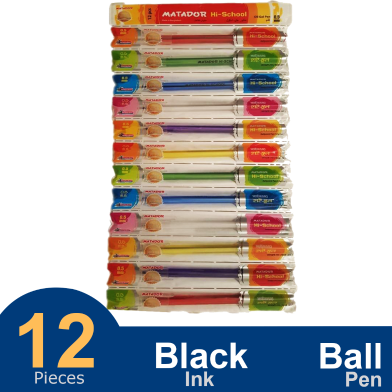 Matador Hi-School Ball Pen Black Ink 12 Pcs image