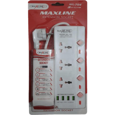 MaxLine ML-704 4 USB 7 Outlets Fast Charging Multiplug Power Strip image