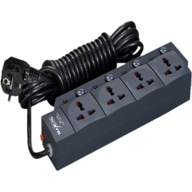 Maxline ML-2024 Multiplug 4 Port Fire Proof Plastic Body Extention Socket Black Colour 5 Meter Cable image