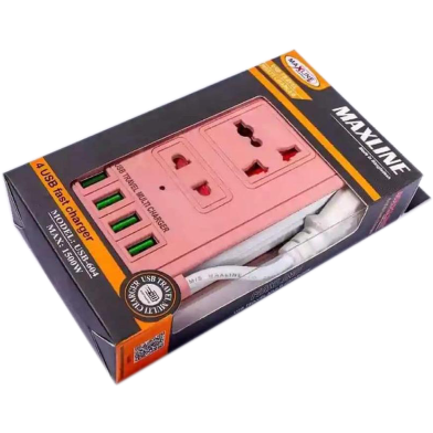Maxline ML-604 4 USB Ports 2 Sockets Travel Multi Charger And Extension Socket With 6 Feet Cable image