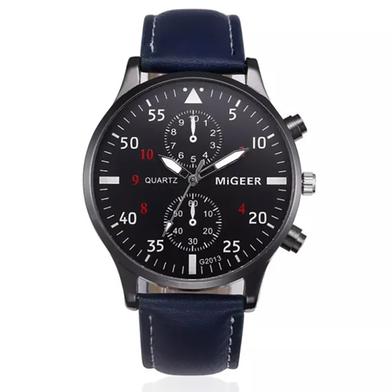 MiGEER Men's Leather Military Alloy Analog Quartz Wrist Watch image