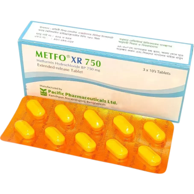 Metfo Xr 750 mg Tablet 10'S Strip image