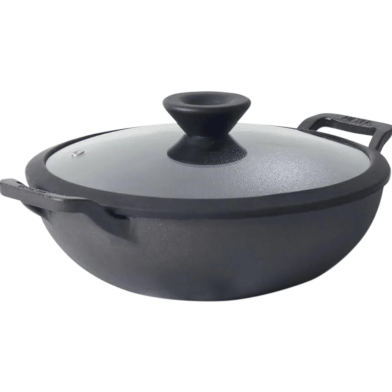 Meyer Pre Seasoned Cast Iron 30cm Kadai/Wok With Glass Lid image