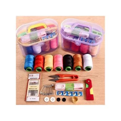 Mini Sewing Kit Accessories Storage Organizer Box Plastic Thread Threader Needle Scissor Travel Box Sewing Tools-1box image