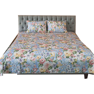 Allora Monsoon Blooms Print Bedsheet- Heather Blue Super King image