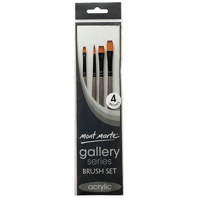 Mont Marte 4-Piece Gallery Series Acrylic Flat Brush Set Black/Grey image