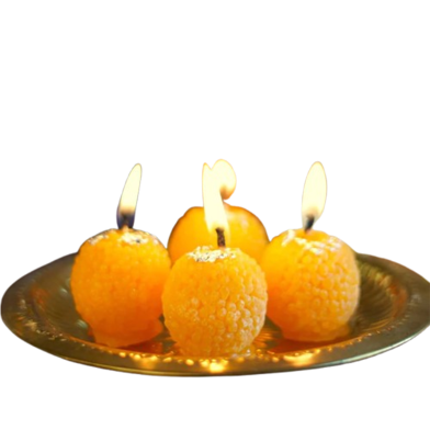 Motichur Laddoo Candle – Handmade Soy Wax Sweet-Scented, Festive Gift I 02 Pcs Box image