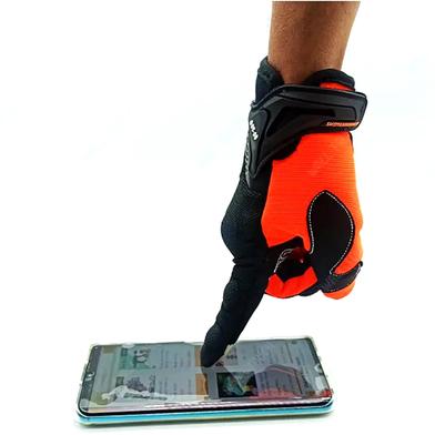 Motorcycle Racing Green/Orange Color Full Hand Gloves With Screen Touch Technology Bike Safety For Biker image